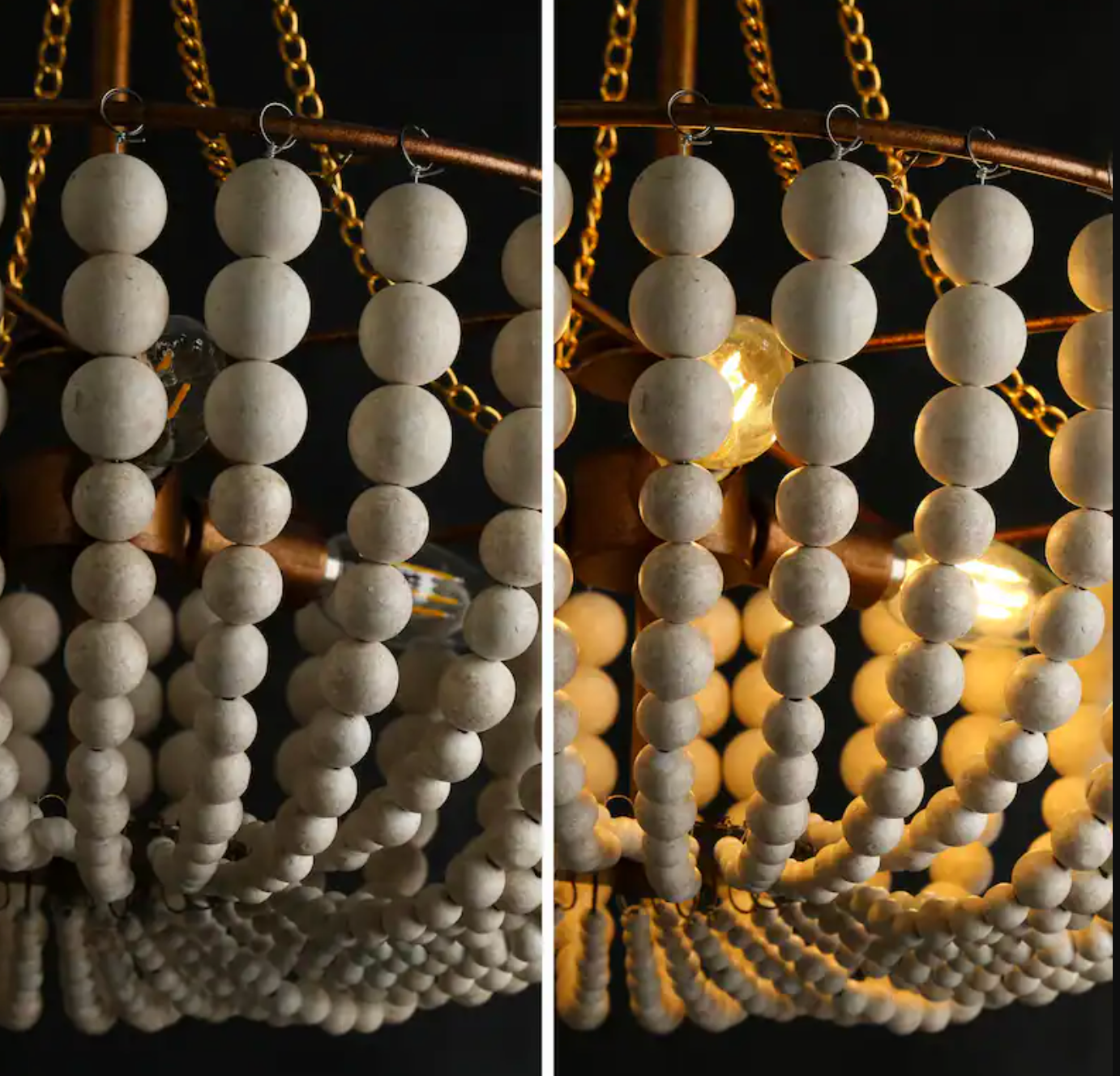 Boho glam distressed wood 3-light beaded chandelier ⚜️