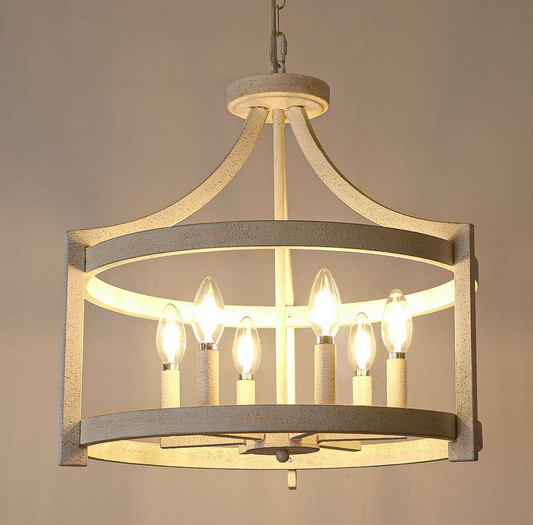 6-light distressed white rustic 19" farmhouse chandelier 🌹