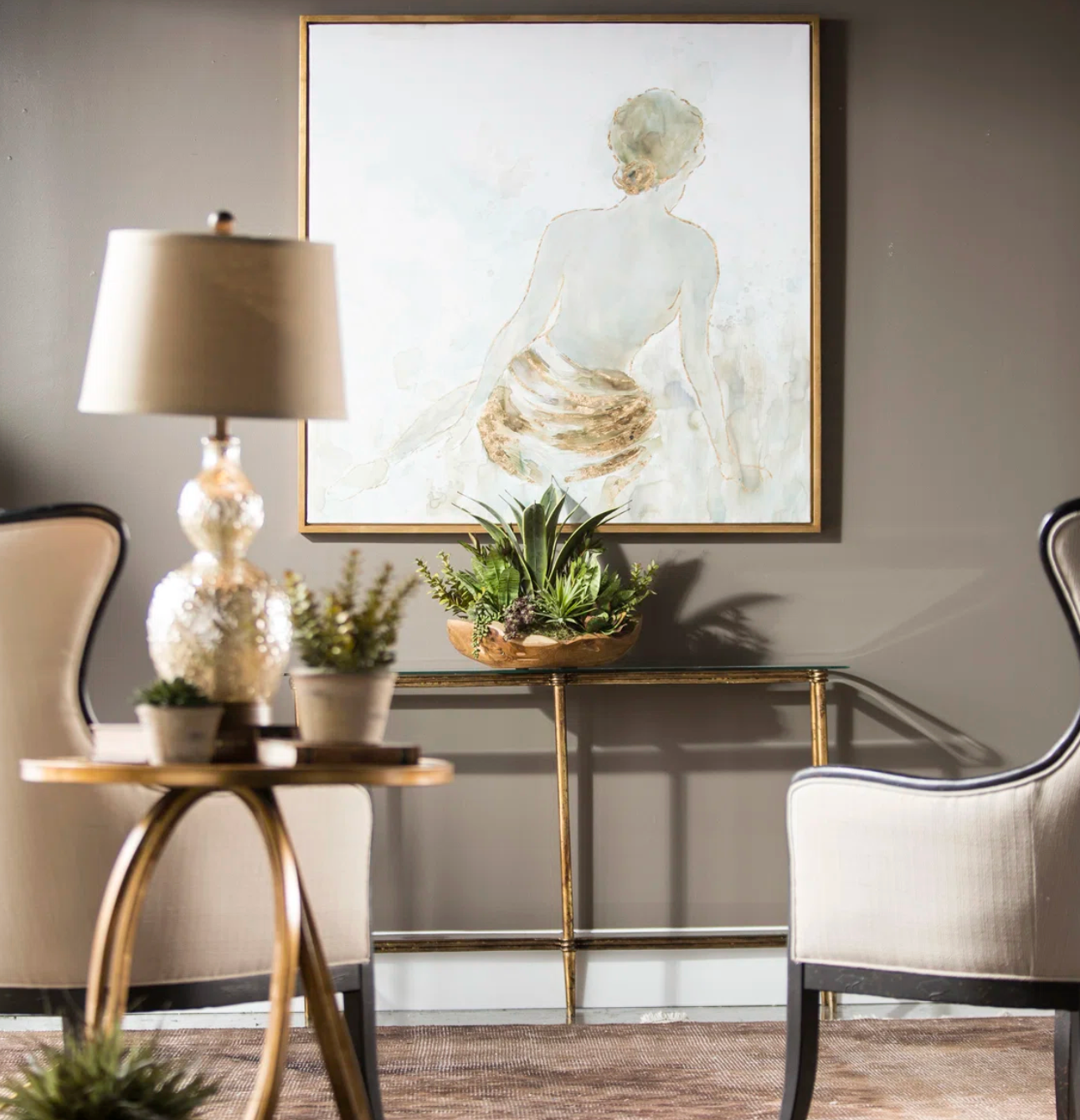 Stunning 50" square feminine gold-framed print 💫