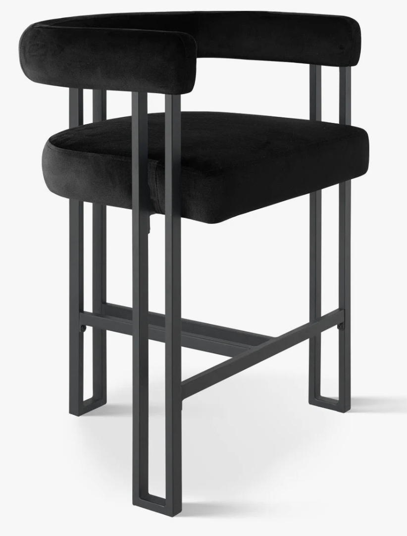 Upholstered modern velvet counterheight black barstool 🍷