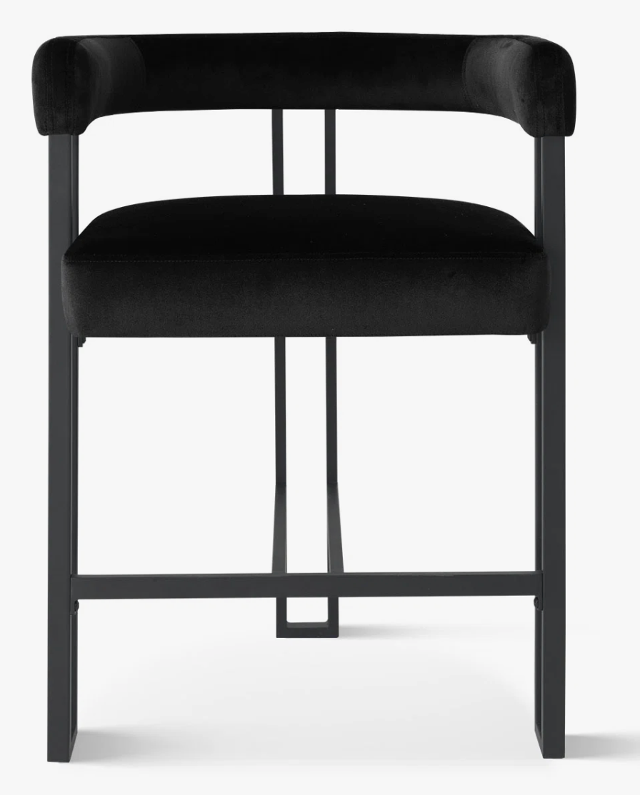 Upholstered modern velvet counterheight black barstool 🍷