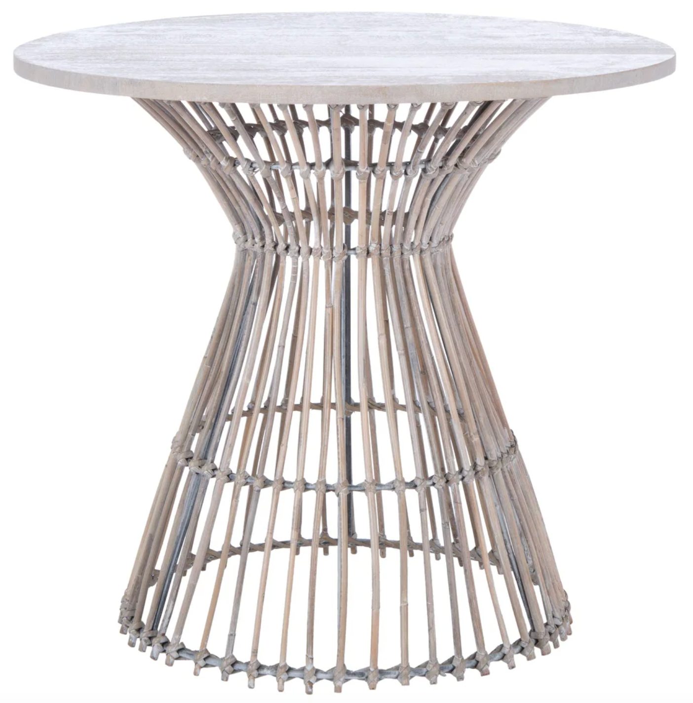 Grey white wash & black rattan 23" round end table 🩶