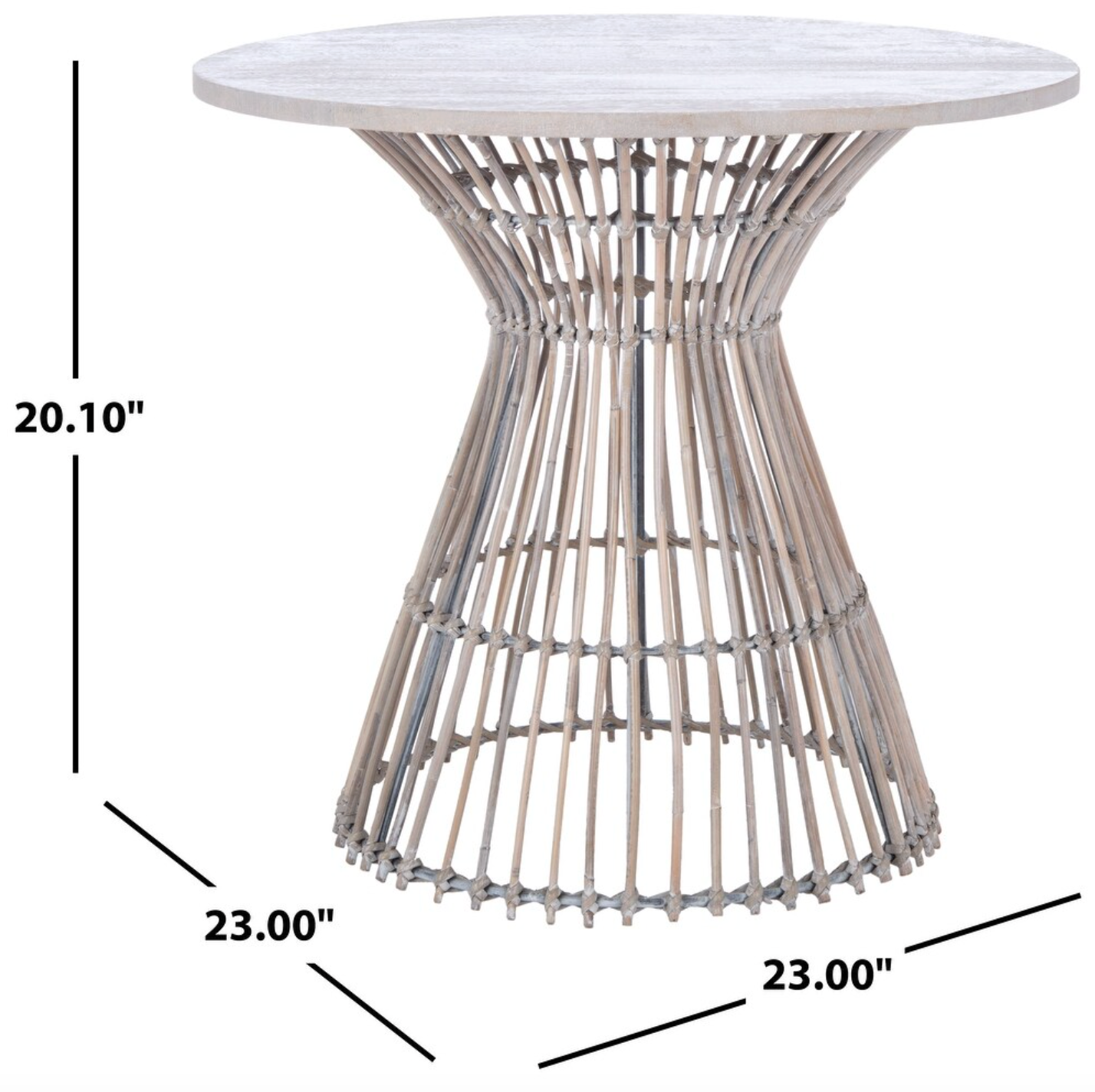 Grey white wash & black rattan 23" round end table 🩶