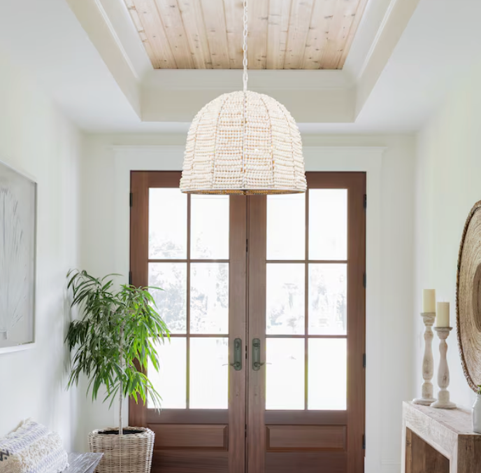 Boho 19" 4-light distressed white wood beaded chandelier 🕯️