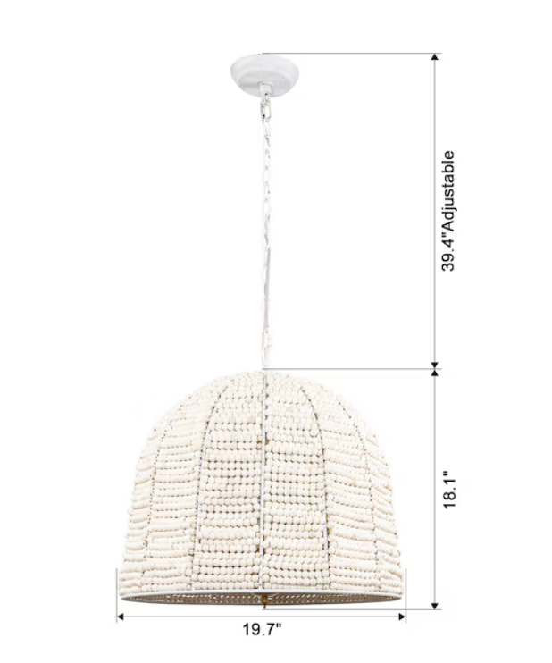 Boho 19" 4-light distressed white wood beaded chandelier 🕯️