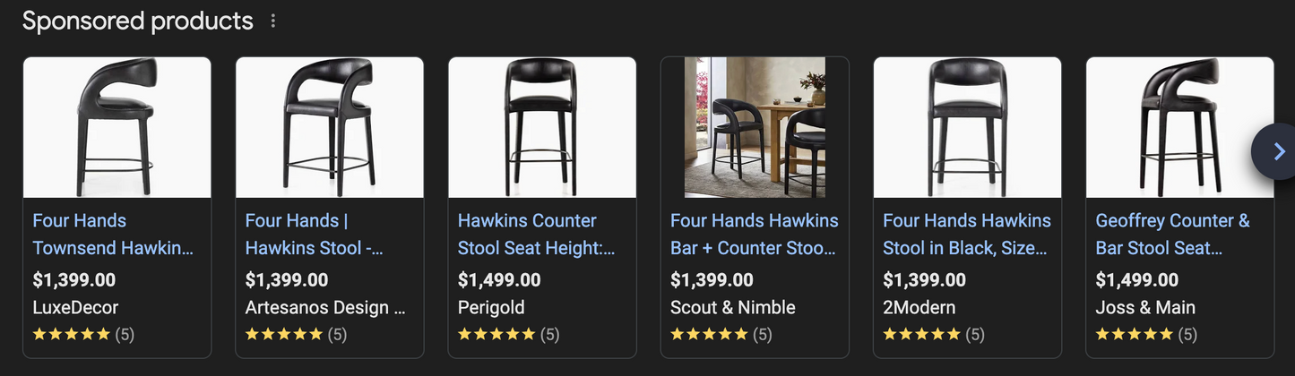 Four Hands genuine dark black leather counterheight barstool 🥂