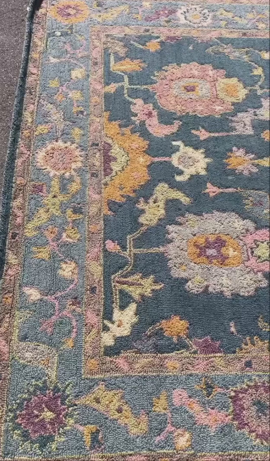 7x9 blue multicolor boho botanical wool rug 🌼