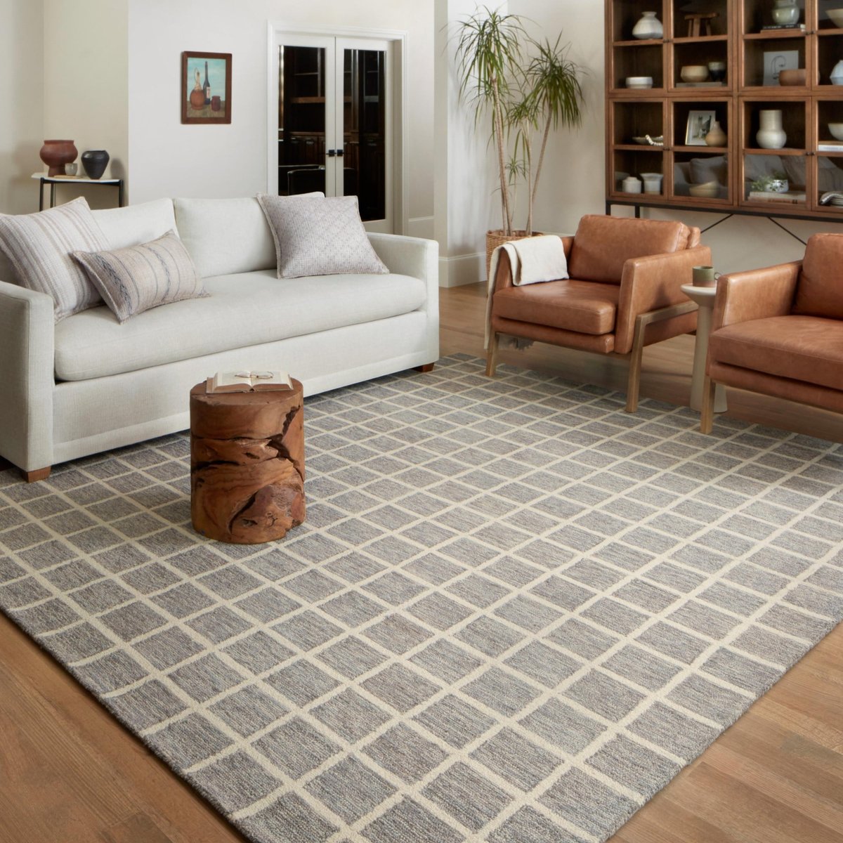 Chris Loves Julia x Loloi slate grid rug 8'6" x 11'6"